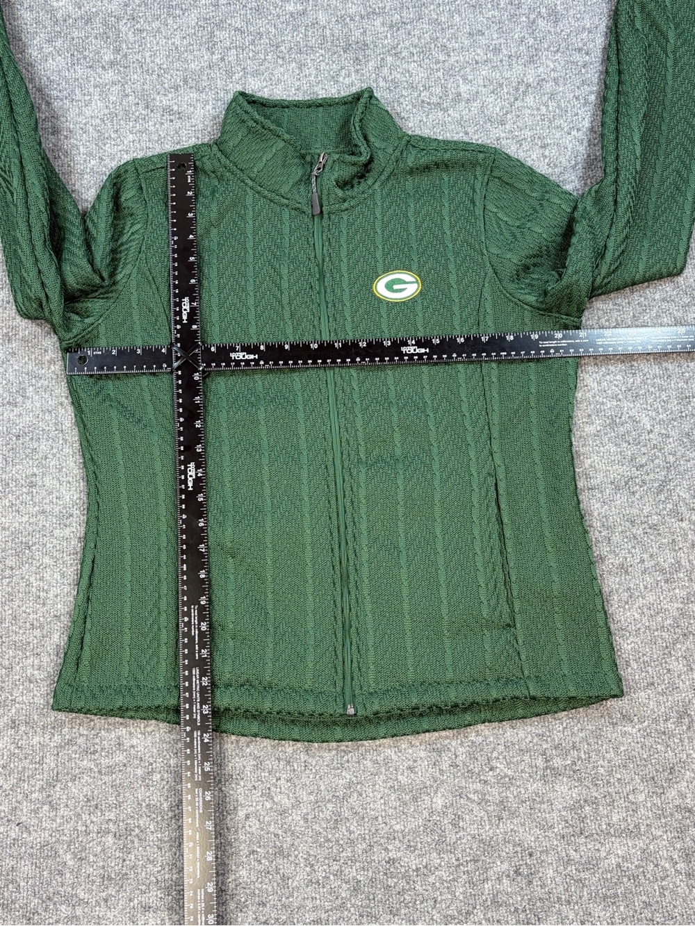 NFL Green Bay Packers Textured Full Zip Pockets Jacket Womens L Fleece Mock Neck - Picture 11 of 13